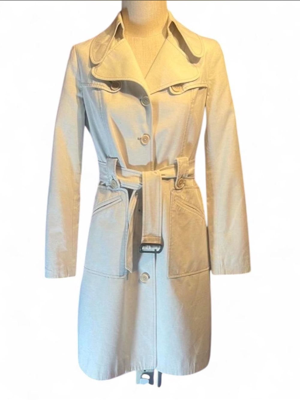 Club Monaco Light Cream Cotton-Linen Trench Coat • Designer 💫
